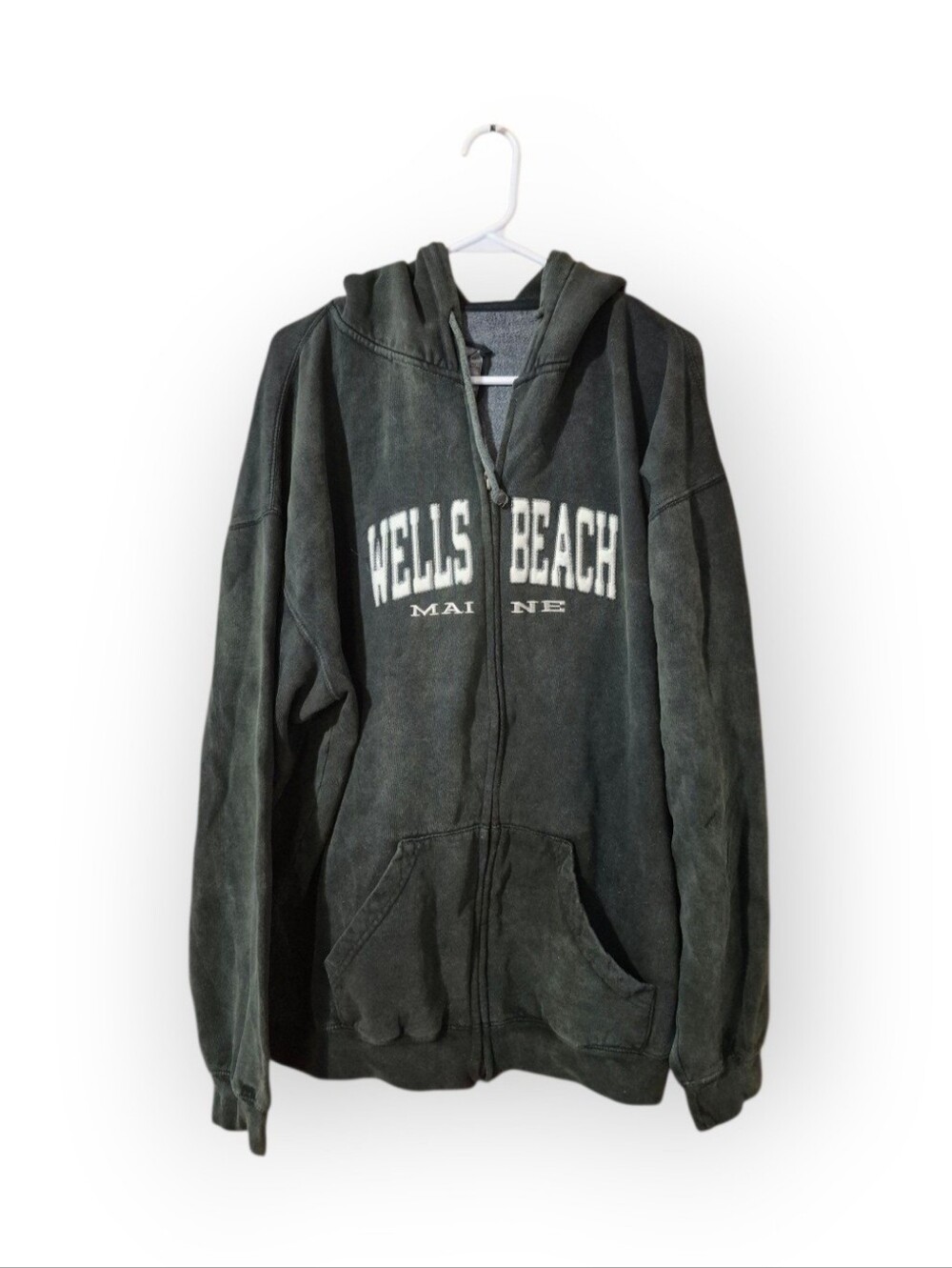 U.S. Vintage Wells Beach Maine Zip-Up Hoodie - Washed Black